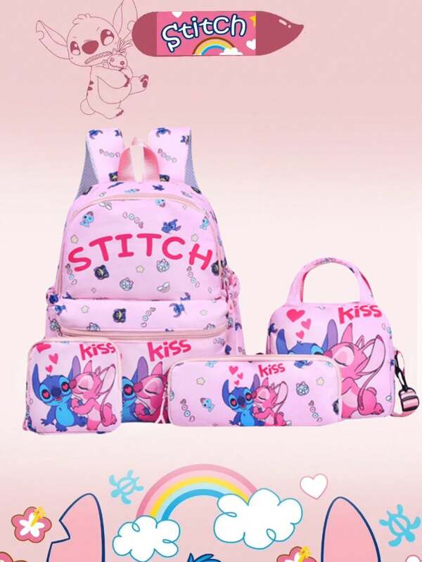 Disney 3D Printing Stitch Pencil Bag Backpack Shoulder Bag, Stitch Starry Sky Animation Peripheral Children's Bag Three Pieces Set For School Travel Christmas Gift Large Capacity Makeup Organizer Makeup Case, For Lipstick, Brush, Skincare, Mobile Phone, Coin, Small Items, For Home,Gift,Vacation And Festival Halloween Christmas Multifunctional Use