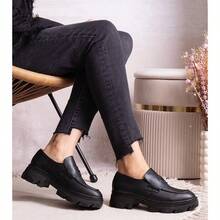 Fashionable Versatile Casual Minimalist Thick Sole Loafers - Black - View 2