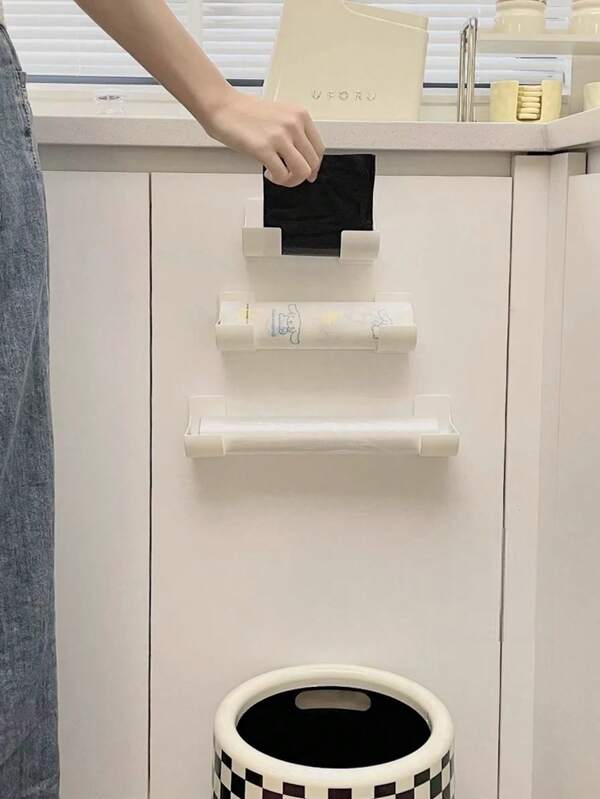2/4 piezas Soporte de almacenamiento multifunción sin perforación, estante de almacenamiento para envoltura de plástico y bolsas de basura, estante de almacenamiento lateral para refrigerador, estante de almacenamiento creativo