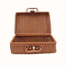 Retro PP Rattan Baskets Picnic Storage Basket Wicker Suitcase With Hand Gift Box Woven Cosmetic Storage Box Organization Storage - Multicolor - View 12