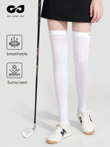 1 双女士夏季冰丝防紫外线及膝袜，高尔夫运动透气防滑大腿袜