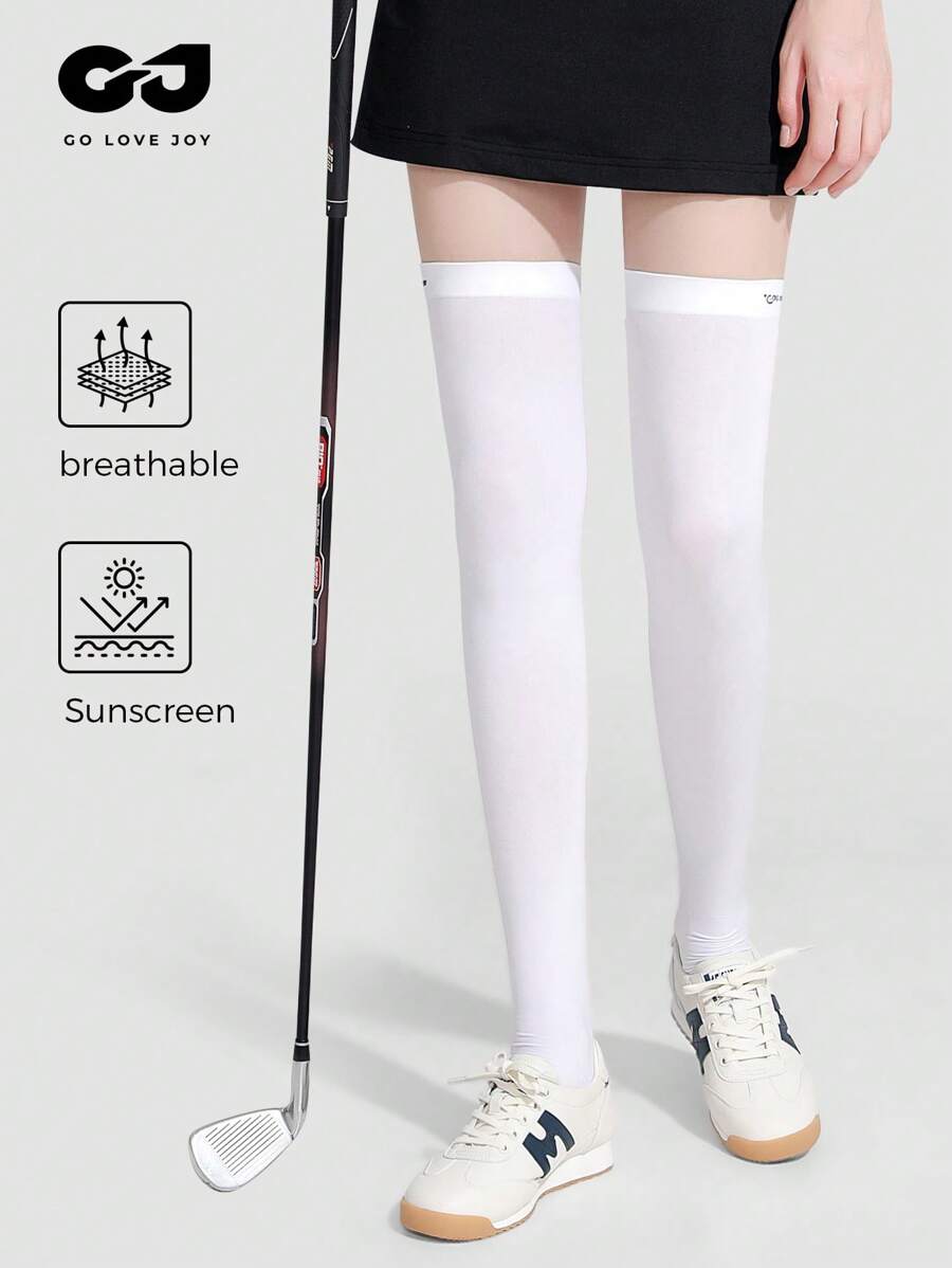 1 双女士夏季冰丝防紫外线及膝袜，高尔夫运动透气防滑大腿袜