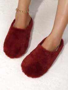 Women's Fashion Plaid Fluffy Fleece House Slippers, Indoor Floor Covering Socks, Warm Lightweight Bedroom Slippers For Winter,Furry Shoes,Christmas,New Year Outfits - Red - View 3