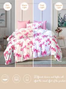 3件套水彩粉色蝴蝶结可爱数码印花羽绒被套（1个羽绒被套+2个枕套，无填充物），柔软亲肤涤纶纤维，适用于卧室、宿舍、所有季节