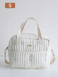 1 件可爱刺绣妈咪包、单肩斜挎包、大容量手提包、旅行收纳包 - 米色星星月亮 - 查看 5