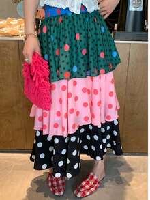 Vintage Polka Dot Tiered Maxi Skirt - Boho Chic Layered Long Skirt For Women, Retro & Playful - Color - View 4
