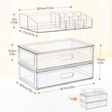 3 Tier Clear Acrylic Cosmetic Storage Organizer With Drawer, Cosmetic Storage For Dresser Countertop And Bathroom Vanity, Beauty Holder For Lipstick Brush Skincare, Lightweight, Scent-Free, Easy To Install - Transparent Cosmetic Storage Organizer-3Tier - 查看 9