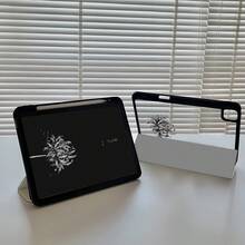 黑色花朵元素亚克力卡通黑花字母双面透明水晶后盖保护壳，防震，适用于iPad 7、8、10代（10.2英寸），内置笔槽，支持睡眠/唤醒功能，可折叠支架，节日新年生日礼物 - 彩色 - 查看 5