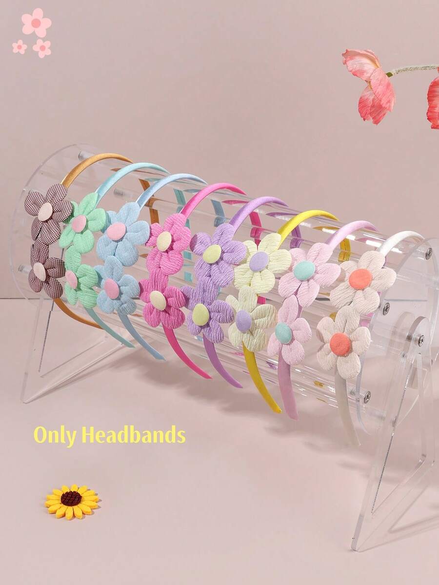 8pcs/Set Girls Floral Headband, Countryside Style Holiday Flower Hair Accessories, Exquisite Flower Hair Decor Gift For Friends - Multicolor - View 1