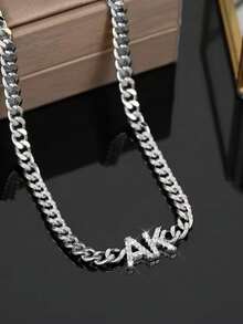 Dây chuyền khắc tên bằng đá Zirconia theo yêu cầu, kiểu Cuban, dây chuyền chữ cái cá nhân hóa, trang sức khắc tên bằng thép không gỉ, quà tặng cho phụ nữ. - Dây chuyền kim cương nguyên khối - Xem 9