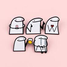 1pc Minimalist Line Drawing Brooch, Unique Enamel Lapel Pin - Cute Badge For Backpacks And Clothes Office Accessories Shirts Jacket Jewelry Christmas Halloween - White - View 10