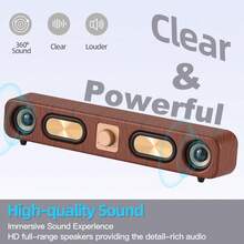 Dazone Retro Bluetooth Soundbar Speaker – 15.3" Wood Grain Wireless Home Audio With FM Radio, TF Card/USB Input, Aux-In, And Hands-Free Calling, Surround Stereo Sound Subwoofer - 15.3-in L - 查看 9