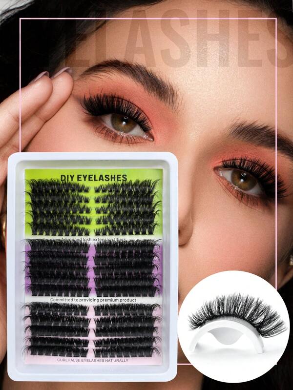 260Pcs D Curl Fluffy Individual Lashes 60D 80D 100D Left And Right Eye Fluffy Eyelash Clusters 8-16mm DIY Cluster Eyelash Extensions