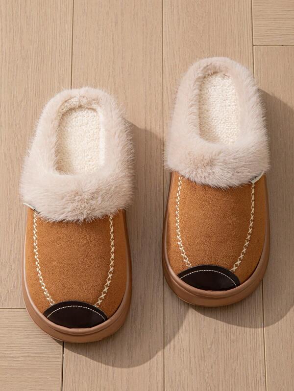 Men's New Fashionable Solid Color Patchwork Slip-On Slippers, Thick Sole Lightweight Unisex Indoor Outdoor Wear Slippers For Autumn/Winter