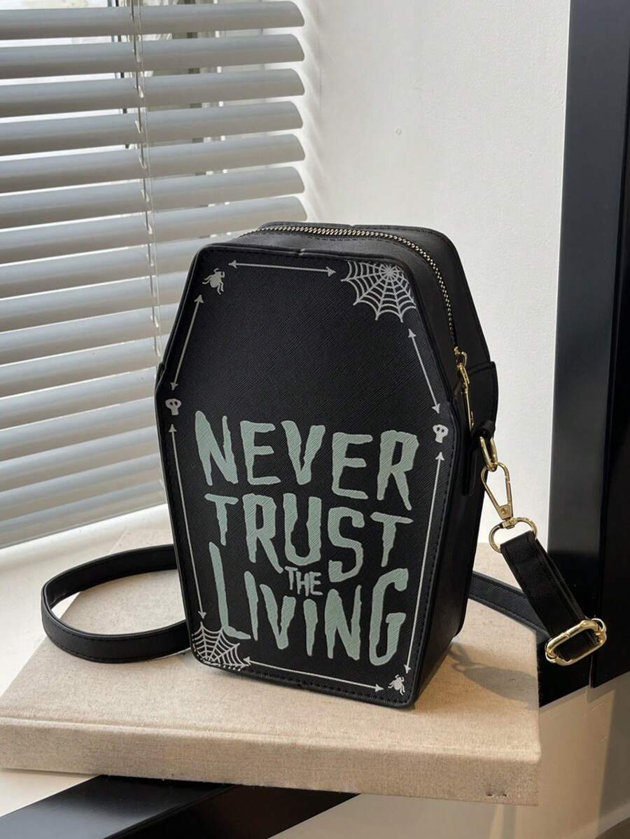 万圣节趣味糖果造型女士单肩包，不对称朋克暗黑风格独特酷炫时尚小众黑色手提包 - 黑色 - 查看 1