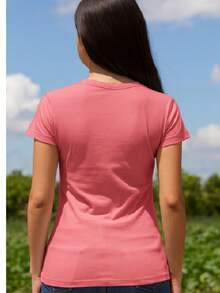 PLAYERA DAMA C/REDONDO M/CORTA AJUSTADO LISO - Rosa Neon - Ver 2