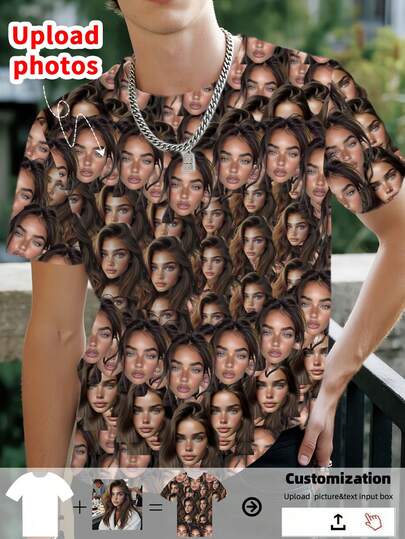 1 PC Custom Men Clothes, Customize Your Own Graphic Tees, Comfortable Casual Loose Men's T-Shirts, Customized Girlfriend, Wife's Face Photo Shirts, Anniversary Gifts, Valentine's Day Gifts, Holiday Gifts, Anniversary Gifts, Personalized Men's Clothing, Gifts For Him, Short Sleeves, Party Wear