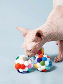 PETSIN 1 个带铃铛的猫玩具球，彩色柔软毛绒球内置铃铛，适合猫咪，适合室内猫和小猫的互动玩耍咀嚼玩具，猫咪绒球圣诞节节日礼物