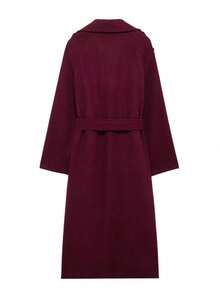 DEEKA Autumn/Winter New Women's Fashion Classic Double-Breasted Trench Coat, Burgundy Wool Coat - Burgundy - View 10