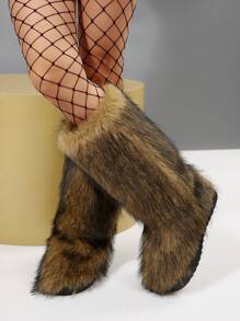 2025Cute Niche Harajuku Furry Boots, Warm Tall Boots, Mid-Calf Winter Snow Boots For Women - Gold - View 2