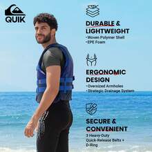 USCG Approved Men's Life Vest, Light-Weight EPE Foam And Drain Holes, Three Belts With Quick-Release Buckles & D-Ring For Fishing And Boating - Navy Blue - View 6