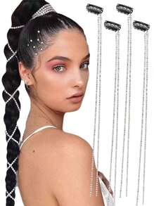 水钻发链流苏发饰，水钻发饰辫子饰品带链夹和发饰 - 适合女性和女孩的发型装饰、头饰、头饰、头链、发藤链
