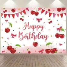 1pc Happy Birthday Backdrop Decoration Red Cherry Bow Sweet Banner Suitable For Birthday Party Cake Table Decoration Photo Booth Photography Background Props. Multiple Sizes, Multi-Purpose Men And Women Party Backdrop Cloth - Suitable For Universal Decorations In All Seasons, Indoor And Outdoor Decorations, Photography Studios, Garden Decorations, Party Decorations And Phone Booths.