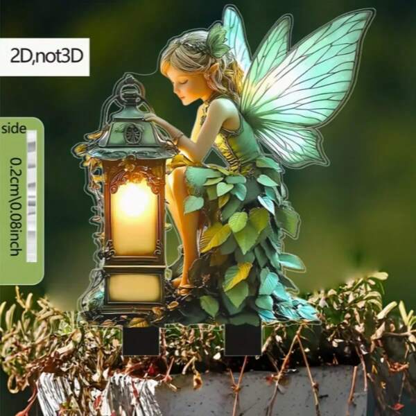 2D Nouveau piquet de jardin en acrylique vert fée, décoration de jardin extérieur, avec scène de jardin de fée de forêt en acrylique, convient pour diverses fêtes