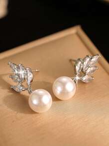 jealous young 1pair Elegant Simplicity Flower CZ Shell Pearl Wedding Dangle Earrings For Women Brides Luxury Zircona Drop Earrings Festivals Engagement Anniversary Party Jewelry Gift