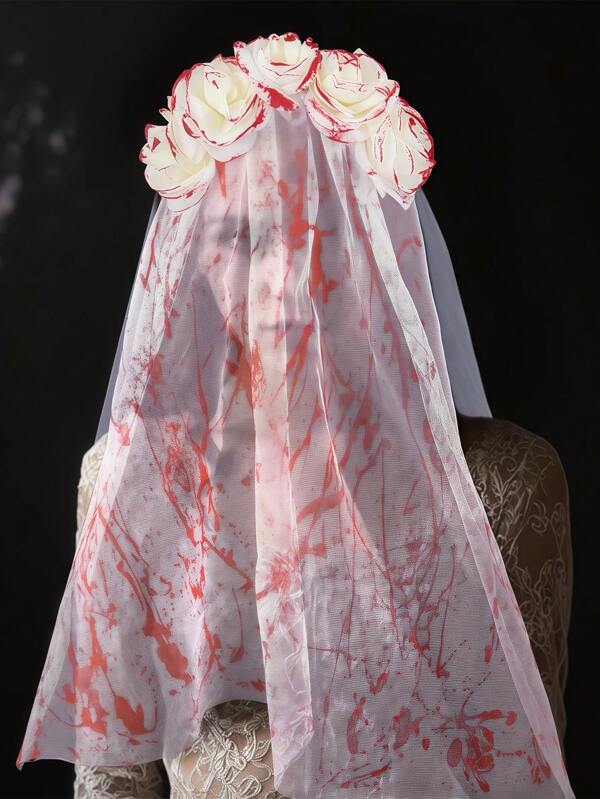 1pc Vintage Rose Gothic Dark Bride Headpiece, Bloody Rose Flower Headband Suitable For Party, Halloween, Costume