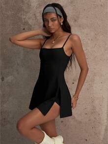 PinkTip Convertible Yoga Dress With Built-In Compression Shorts, Criss-Cross Back Support, UPF50+ Sun Protection, 4-Way Stretch Moisture-Wicking Fabric, Suitable For Gym And Outdoor Activities Black Summer - màu đen - Xem 2