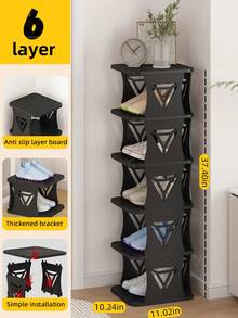 5/6/7/8 Tier Shoe Rack, Narrow Plastic Vertical Freestanding Shoe Organizer Shelf, Stackable & Stable For Entryway, Black - Black - View 11