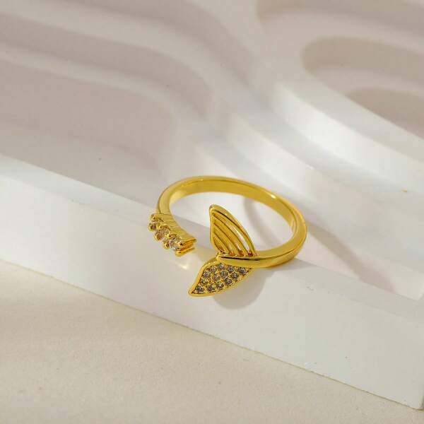 1pc Women's Mermaid Tail & Shell Adjustable Open Ring, Ocean Themed Jewelry Accessory For Wedding