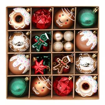 42pcs Christmas Ball Set, Gingerbread Man, Donut Shatterproof Painted Christmas Ball Pendant, Christmas Tree Hanging Pendant, Christmas Decoration Ball Pendant, Suitable For Winter Home Decor And Holiday Celebrations, Festival Parties, Christmas Parties, Room Decor, Holiday Decor, Festival Decor, Party Favors, Fun Christmas Party Decorations, Christmas Holiday, Happy New Year, Christmas Decorations, Perfect Christmas Gift For Friends Christmas Decorations Home Christmas Gifts Christmas Decor
