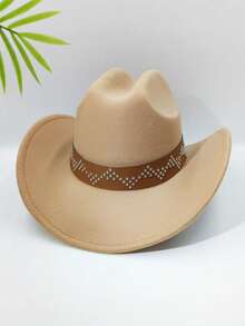 1 件心形雪花设计水钻镶嵌铜珠编织带西部优雅牛仔帽 - 涤纶、轻质、编织面料、西部牛仔帽 - 母亲节礼物