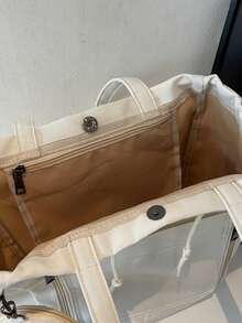 大容量手提包，含零钱包，尼龙材质，带手柄手提包，字母印花，时尚背包，休闲购物袋，学生书包 - 彩色 - 查看 11