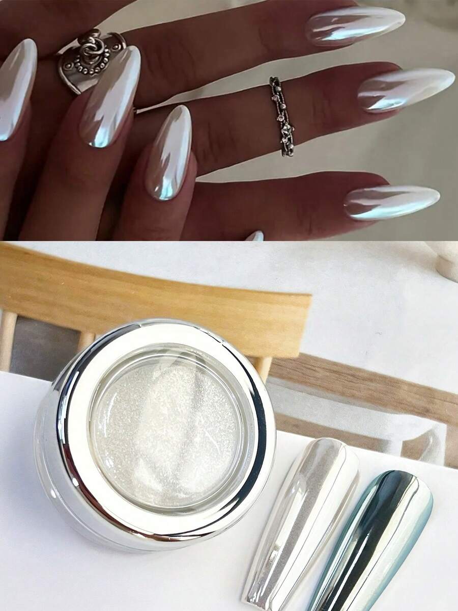 0.3g/Pc White Aurora Chameleon Nail Powder, Neon Powder For DIY Nail Art Decoration, Color Changing Optical Nail Powder - 彩色 - 查看 1