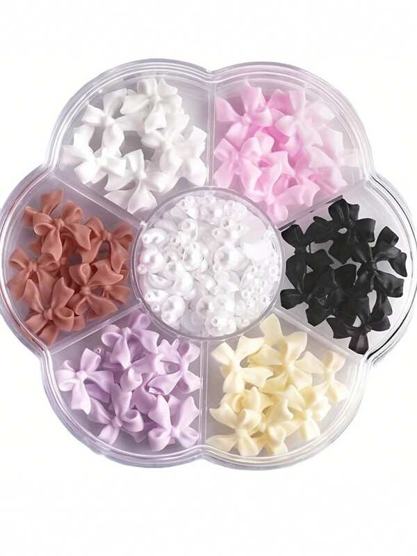 240 piezas Accesorios de lazo colorido, decoraciones planas de perla con lazos 3D
