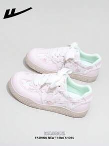 1 Pair WARRIOR Women's Thick Sole Lace-Up Soft Bottom Casual Shoes, Low-Top Outdoor Flat Shoes, Round Toe Low Heel Non-Slip Solid Color Elegant Soft Bottom Hiking Shoes, Suitable For Students, Graduation Photos, Flat Shoes, Low-Top Leather Face Sports Skateboard Shoes