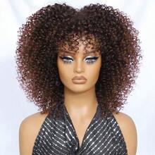 Short Hair Afro Kinky Curly Wigs With Bangs African Synthetic Ombre Glueless Cosplay Wigs For Women High Temperature