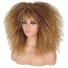 Short Hair Afro Kinky Curly Wigs With Bangs African Synthetic Ombre Glueless Cosplay Wigs For Women High Temperature