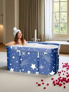 New 1 Piece Portable Large Adult Folding Bathtub; Independent Surround Folding Bathtub; Family Shower Room SPA Bathtub; Suitable For Hot/Ice Bath; Thickened Fullbody Soak SPA Bucket. - 藍色 - 查看 1
