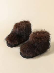 1 Pair Cute Niche Furry Boots, Mid-Calf Winter Snow Boots
