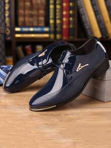 Plus Size Men's Glossy Leather Lace-Up Pointed Toe Dress Shoes, Formal Wedding Business Attire Formal/Business Formal