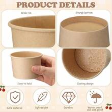Honeydak 300 Pack 5 Oz Kraft Paper Disposable Ice Cream Cups With Spoons Bulk Small Ice Cream Sundae Bowls Treat Dessert Snack Frozen Yogurt Soup Container Wedding Birthday Party Supplies(Brown,White) - 棕色 - 查看 2
