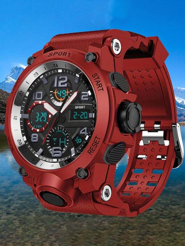 1pc Dual Display Round Unisex Watch, Multi-Function Alarm Clock, Fashion Electronic Watch