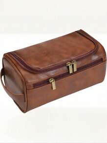 1 Peça, Couro PU, Unissex, Bolsa de Toucador de Viagem Impermeável de Camada Dupla, Bolsa de Barbear de Grande Capacidade - Perfeita para Produtos de Higiene e Beleza Essenciais, Viagens de Negócios e Férias, Bolsa de Toucador, Essenciais de Viagem de Verão, Durável, Perfeita para Férias na Praia, Suprimentos Escolares de Férias, Itens Essenciais para Dormitório, Volta às Aulas