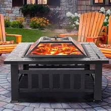 Fire Pits For Outside 32" Wood Burning Fire Pit Tables With Screen Lid Poker BBQ Net Ice Tray Food Clip And Cover Backyard Patio Garden Outdoor Fire Pit Ice Pit BBQ Fire Pit Black - 肉凍 - 查看 1
