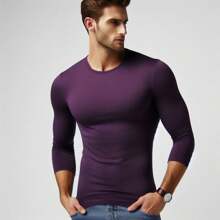 Playera Hombre, Manga Larga, Cuello Redondo, Corte Ajustado - Morado - Ver 1