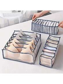 Elegante caja de almacenamiento de lencería de malla - Diseño a cuadros transparente, tela, organizador de espacio para calcetines, ropa interior y accesorios, caja de almacenamiento de moda, organizador de tela transpirable, suministros de organización del hogar para mujeres, organizador de almacenamiento, artículos esenciales de viaje, almacenamiento para dormitorio universitario